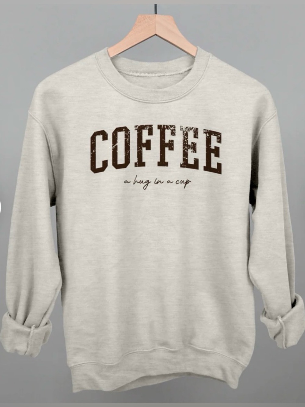 NEW!! Ivy + Cloth Jerzees Cream Crewneck Sweatshirt with Brown COFFEE Graphic